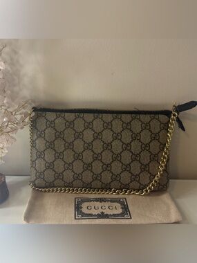 Gucci Brown Monogram GG Chain Wristlet